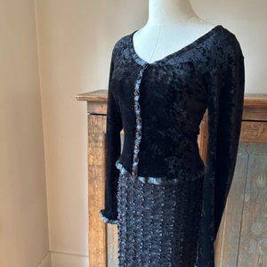 Vintage Black Crushed Velvet Cardigan